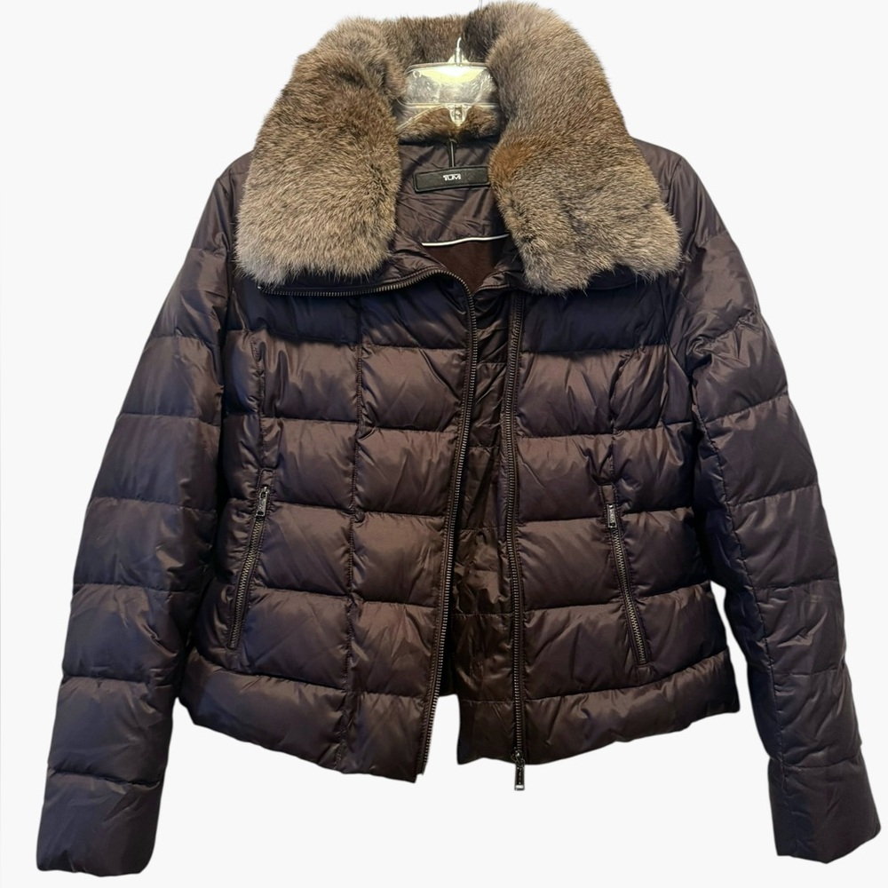 Tumi Stockholm Down Puffer Jacket-Detachable Fur Collar in Eggplant Sz S